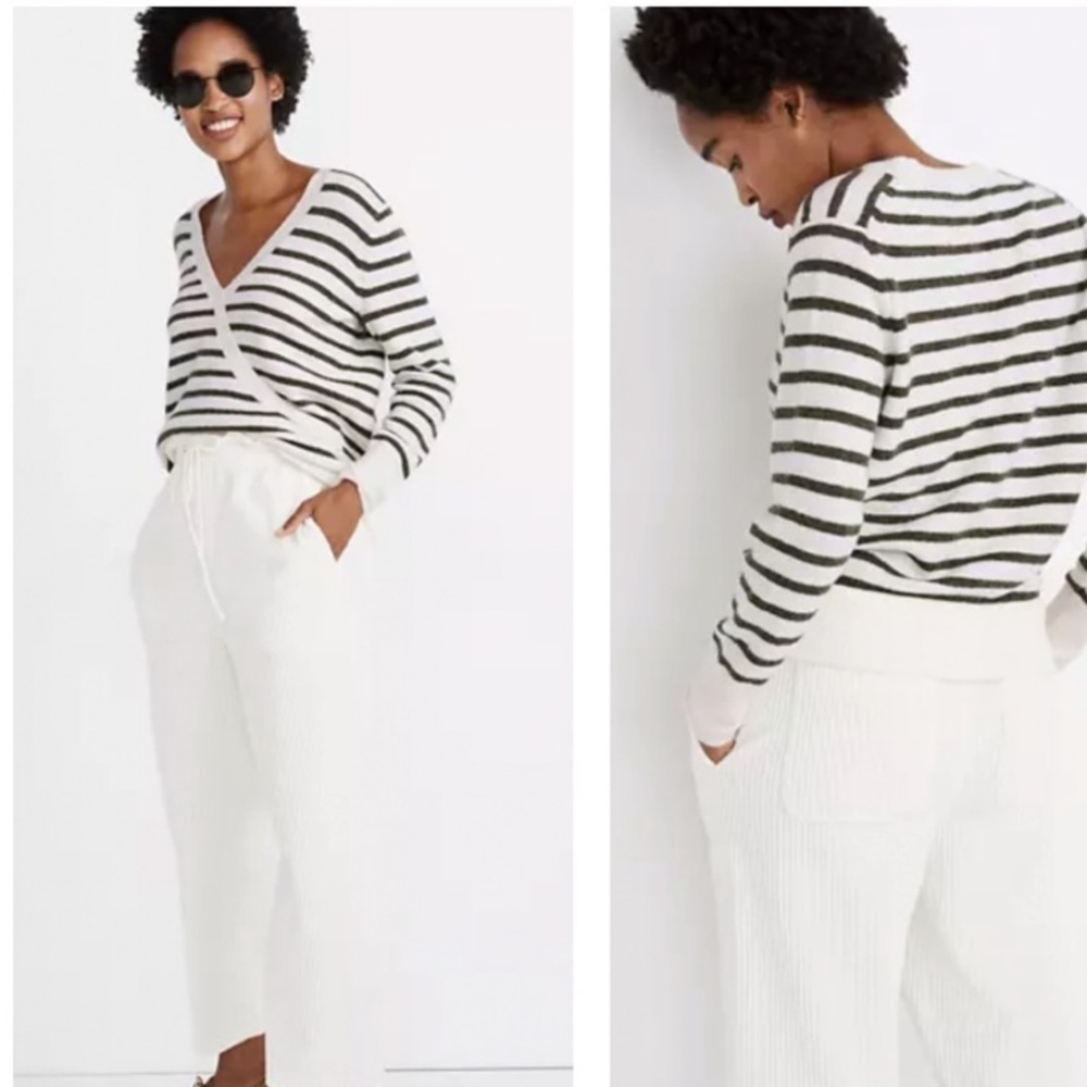 MADEWELL Women’s Medium Green & White Striped Nautical “Elthorne” Wool Sweater